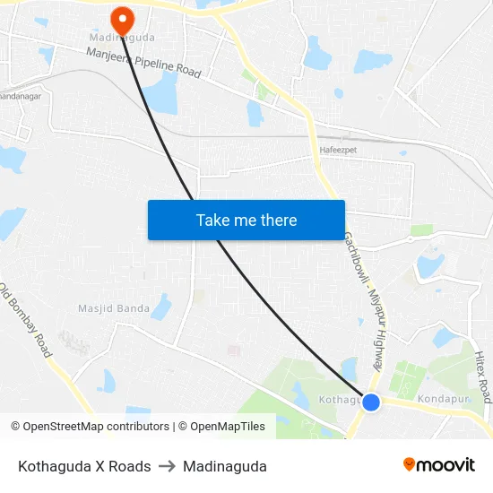 Kothaguda X Roads to Madinaguda map
