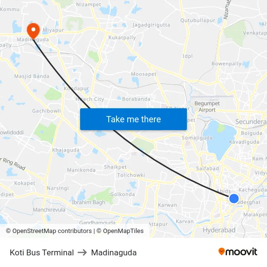 Koti Bus Terminal to Madinaguda map