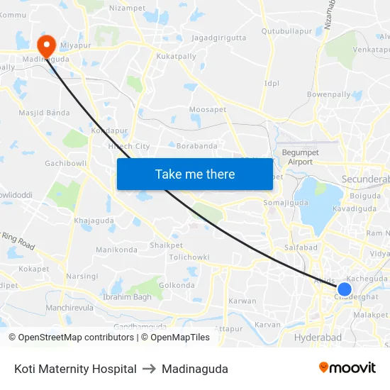 Koti Maternity Hospital to Madinaguda map