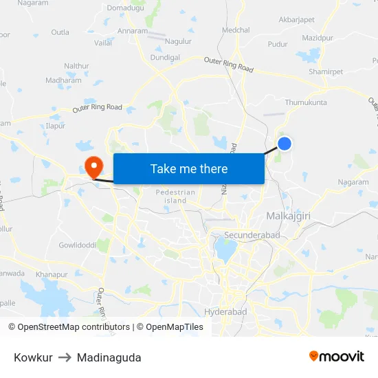 Kowkur to Madinaguda map