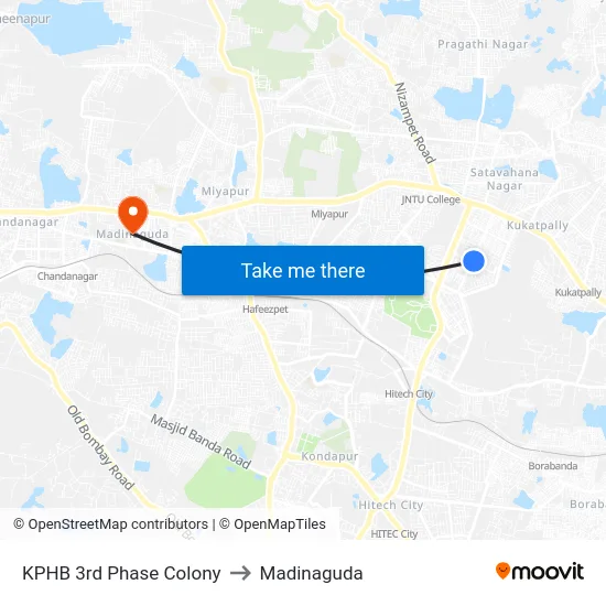 KPHB 3rd Phase Colony to Madinaguda map