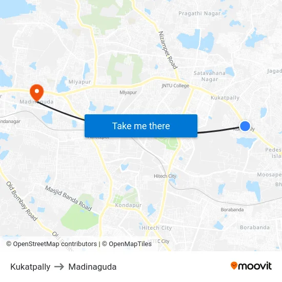 Kukatpally to Madinaguda map