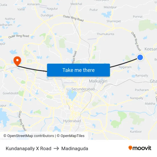 Kundanapally X Road to Madinaguda map