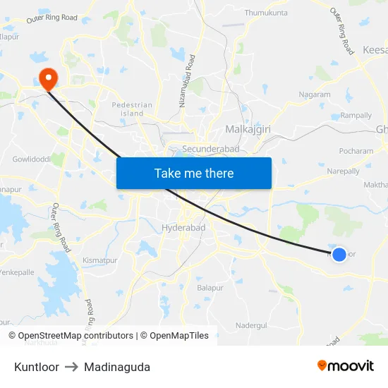 Kuntloor to Madinaguda map