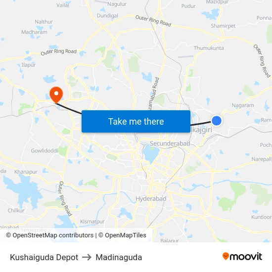 Kushaiguda Depot to Madinaguda map