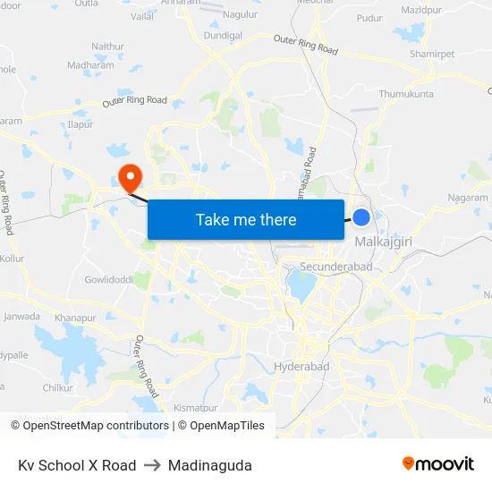 Kv School X Road to Madinaguda map