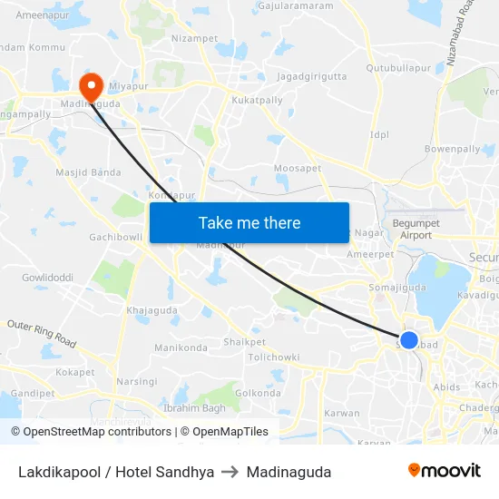 Lakdikapool / Hotel Sandhya to Madinaguda map