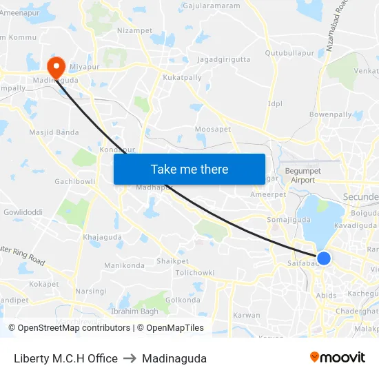 Liberty M.C.H Office to Madinaguda map