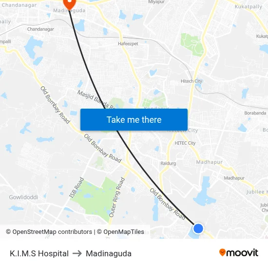 K.I.M.S Hospital to Madinaguda map