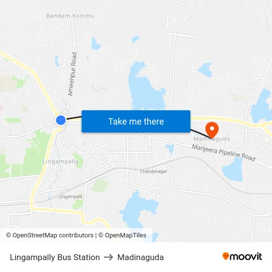 Lingampally Bus Station to Madinaguda map