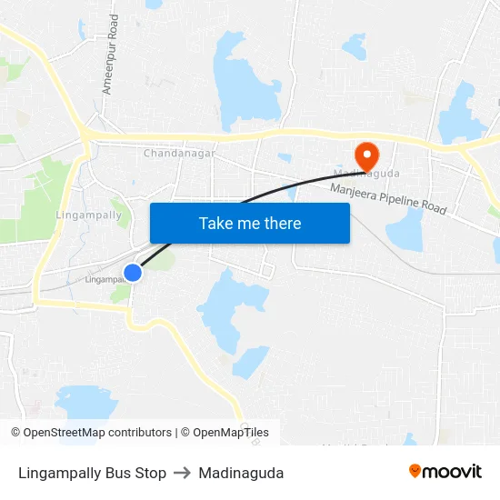 Lingampally Bus Stop to Madinaguda map