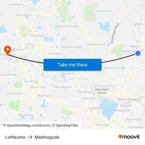 Lothkunta to Madinaguda map
