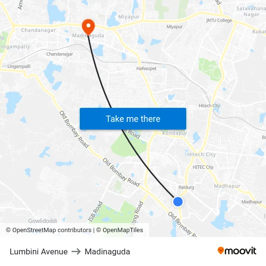 Lumbini Avenue to Madinaguda map