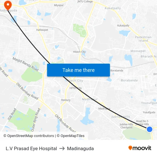 L.V Prasad Eye Hospital to Madinaguda map