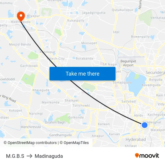 M.G.B.S to Madinaguda map