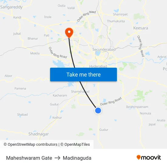 Maheshwaram Gate to Madinaguda map