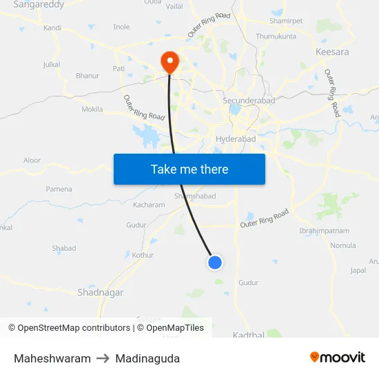 Maheshwaram to Madinaguda map