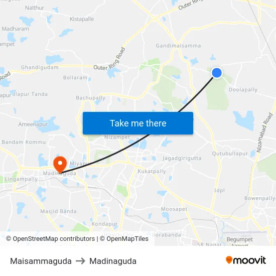 Maisammaguda to Madinaguda map