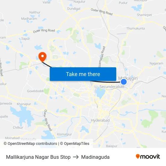 Mallikarjuna Nagar Bus Stop to Madinaguda map