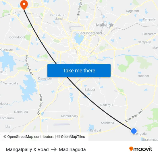 Mangalpally X Road to Madinaguda map