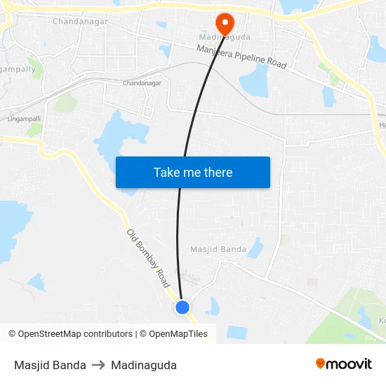 Masjid Banda to Madinaguda map