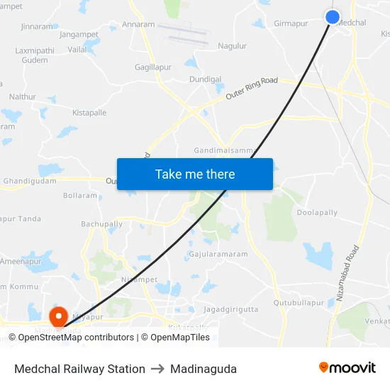 Medchal Railway Station to Madinaguda map