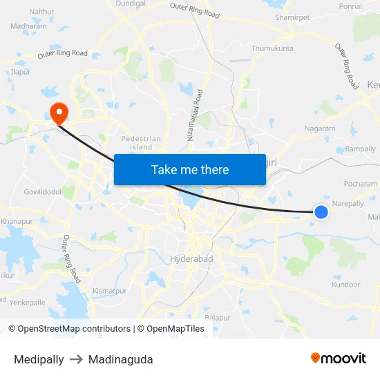 Medipally to Madinaguda map