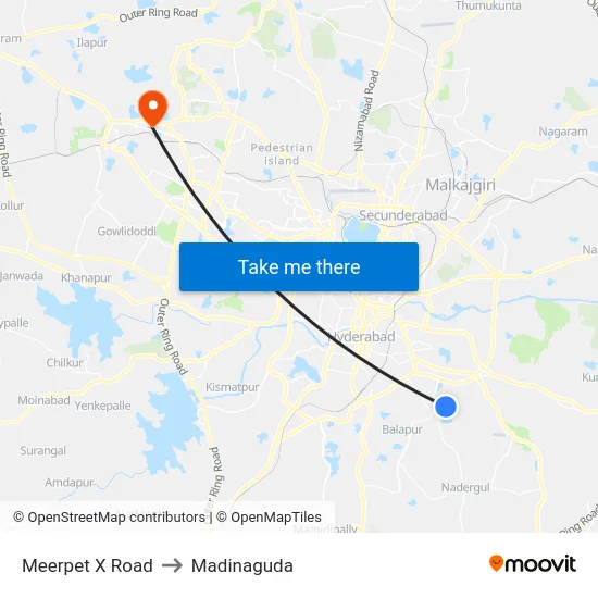 Meerpet X Road to Madinaguda map