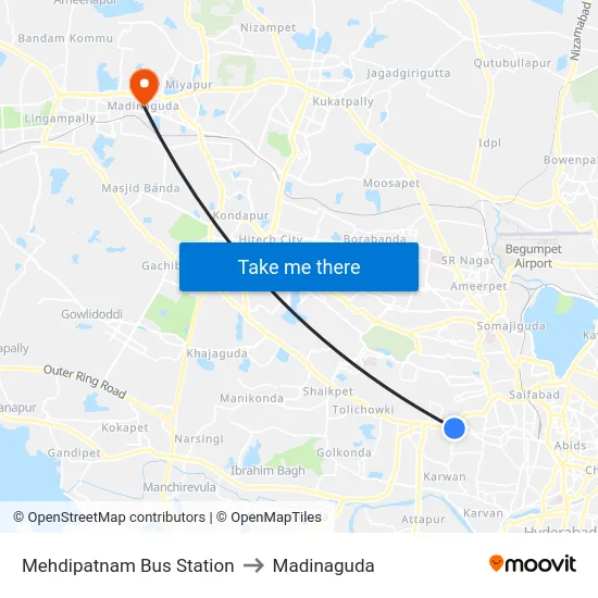 Mehdipatnam Bus Station to Madinaguda map