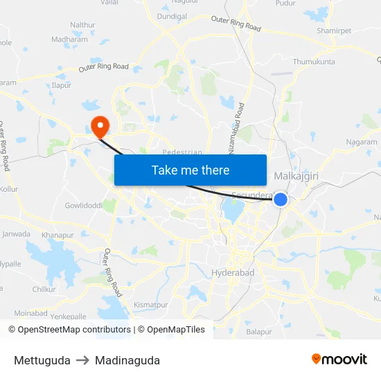 Mettuguda to Madinaguda map