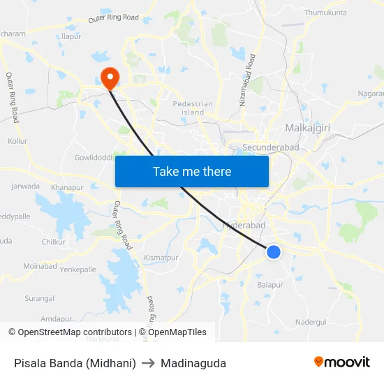 Pisala Banda (Midhani) to Madinaguda map