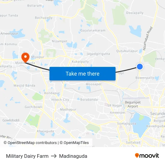 Military Dairy Farm to Madinaguda map