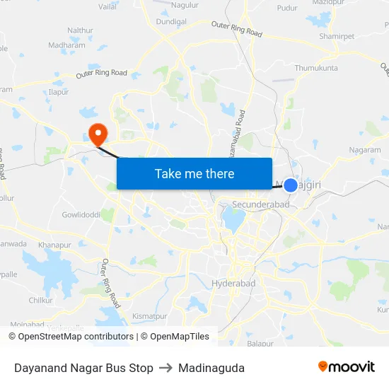 Dayanand Nagar Bus Stop to Madinaguda map