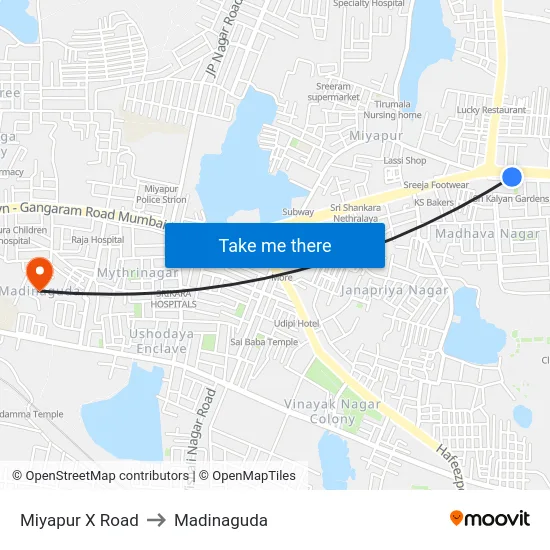 Miyapur X Road to Madinaguda map