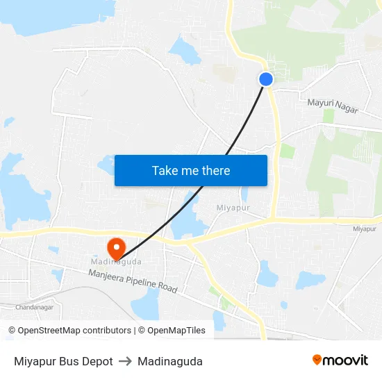 Miyapur Bus Depot to Madinaguda map