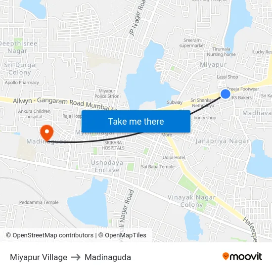Miyapur Village to Madinaguda map