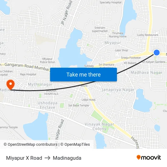 Miyapur X Road to Madinaguda map
