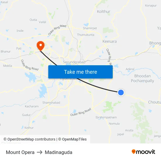 Mount Opera to Madinaguda map