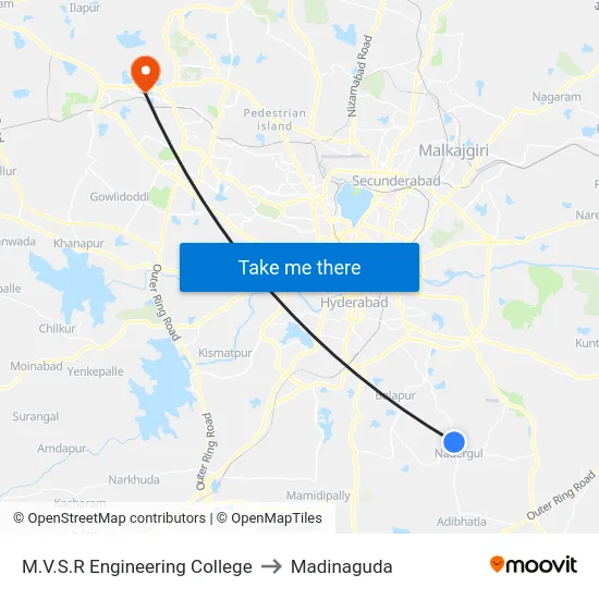 M.V.S.R Engineering College to Madinaguda map