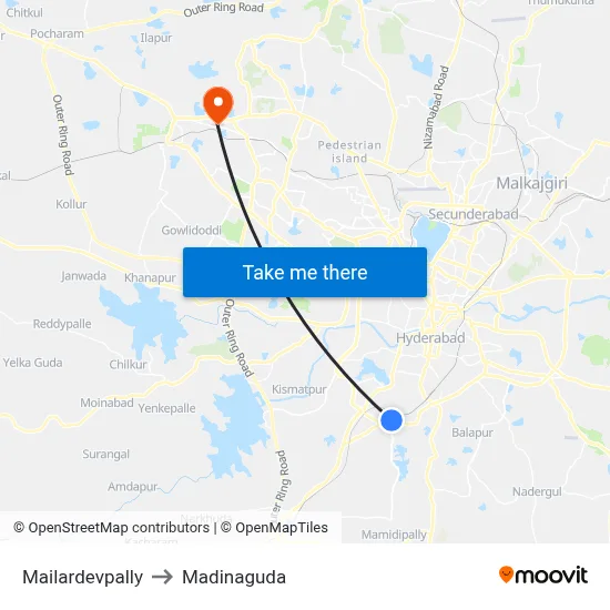 Mailardevpally to Madinaguda map
