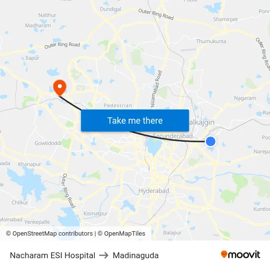 Nacharam ESI Hospital to Madinaguda map