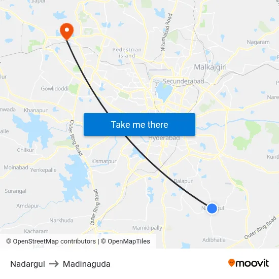 Nadargul to Madinaguda map