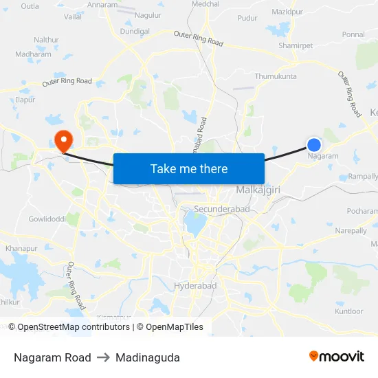 Nagaram Road to Madinaguda map