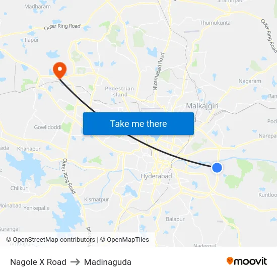 Nagole X Road to Madinaguda map