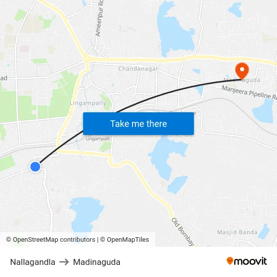 Nallagandla to Madinaguda map