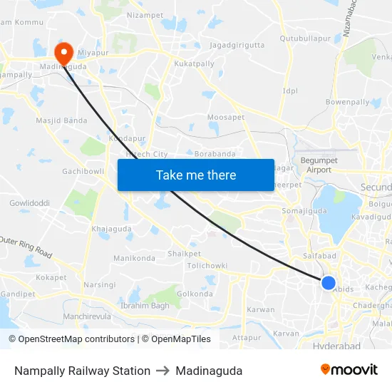 Nampally Railway Station to Madinaguda map