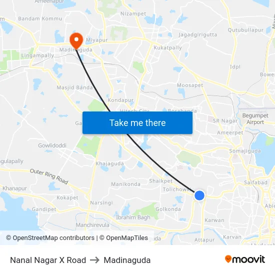 Nanal Nagar X Road to Madinaguda map