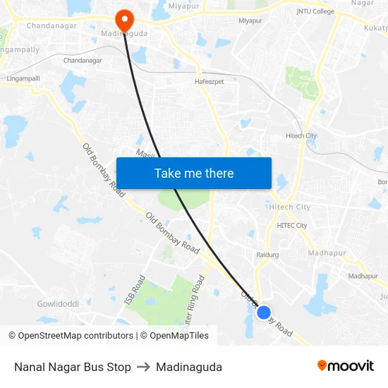 Nanal Nagar Bus Stop to Madinaguda map