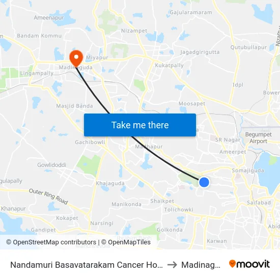 Nandamuri Basavatarakam Cancer Hospital to Madinaguda map