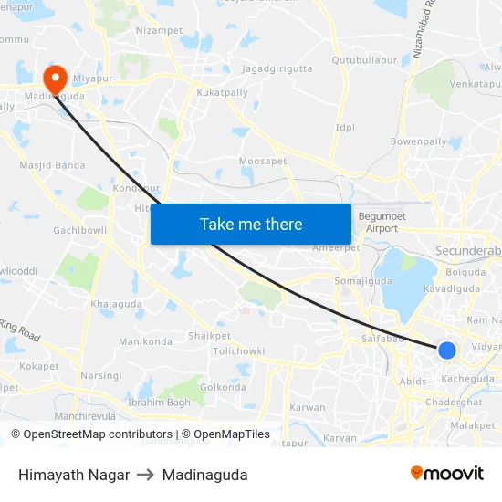 Himayath Nagar to Madinaguda map